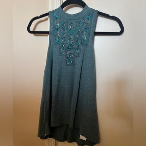 High neck blue Hollister sequin and beaded tank top